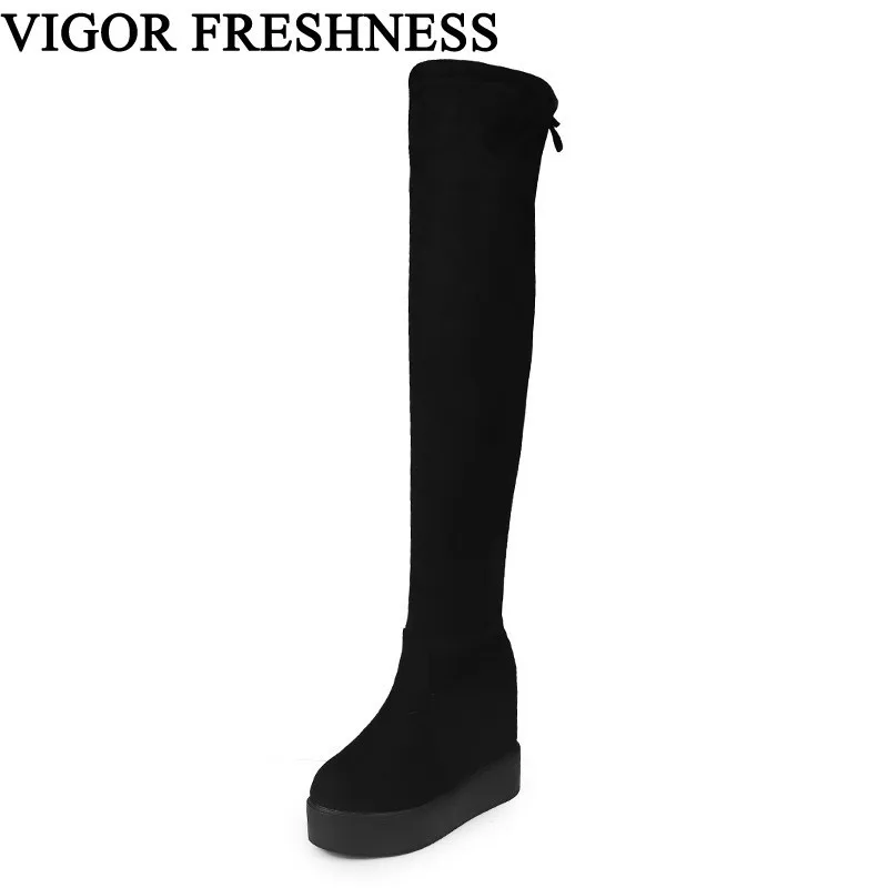 

VIGOR FRESHNESS Woman Shoes Platform Long Boots 11CM Heels Shoes Winter Boots Women Increase Internal Boots Autumn Shoes WY566