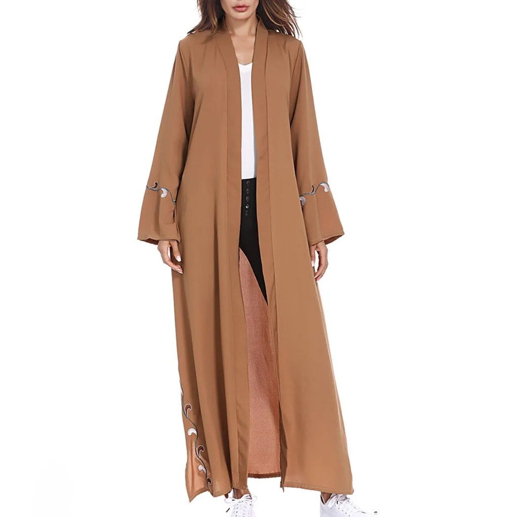 Мусульманское Макси Платье с цветочной вышивкой женское платье Abaya Дубай 2020