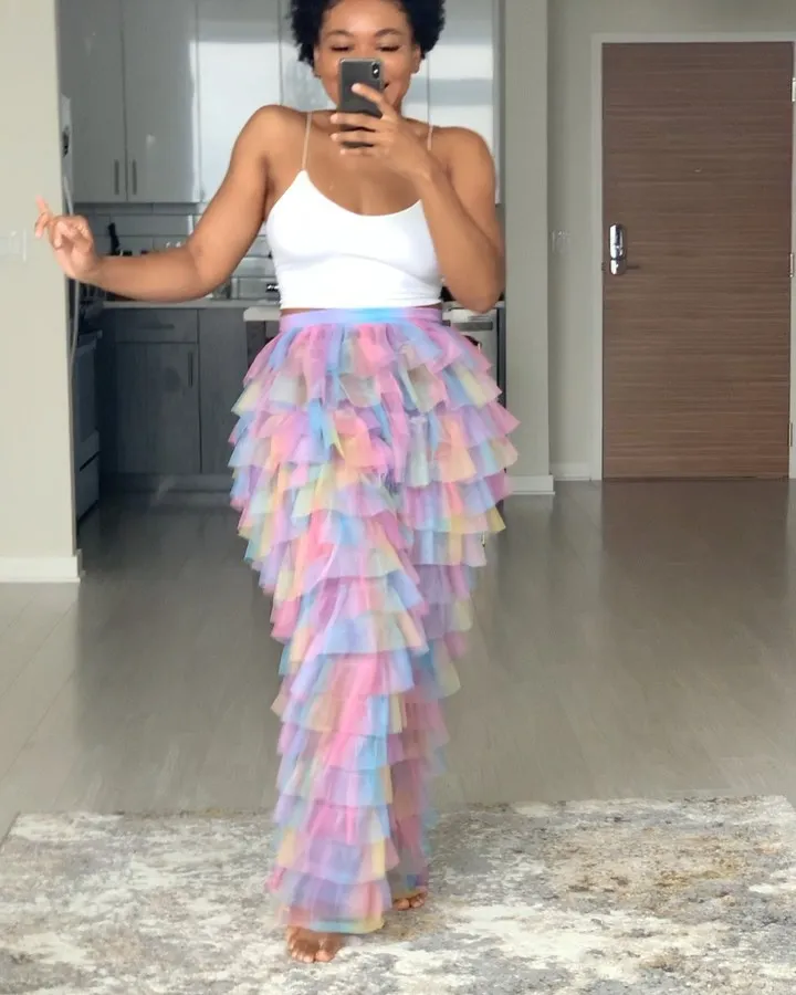 Rainbow Tulle Ruffled Pants Women 