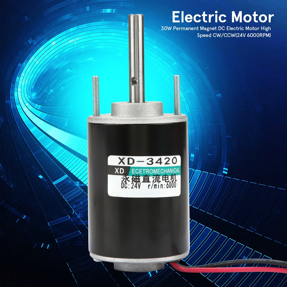30W Permanent Magnet DC Electric Motor High Speed CW/CCW 24V 6000RPM Motor Non-Threaded DC Permanent Magnet