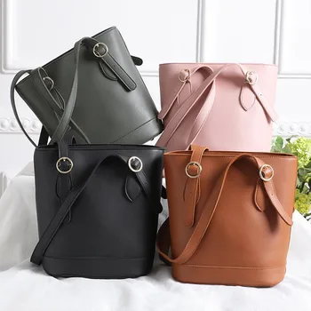 

Simple Fashion Women Bucket Bag PU Leather Shoulder Bags Ladies Handbags Large Capacity Tote Casual Female Crossbody Bags