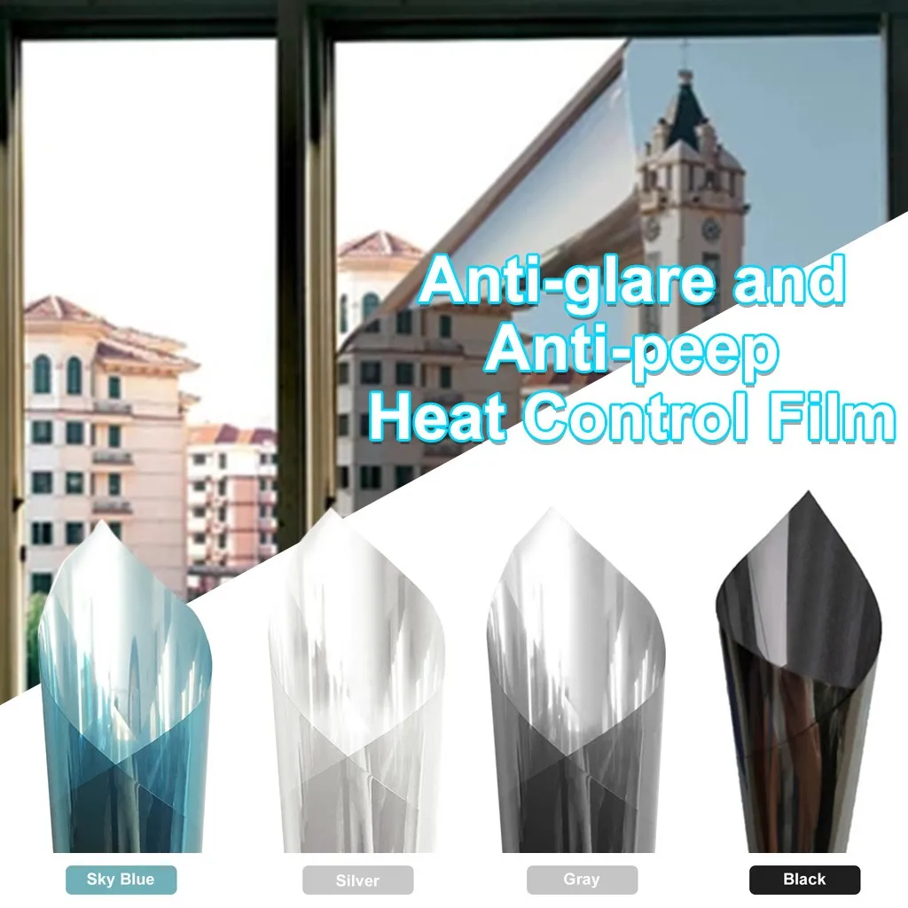 

One Way Mirror Window Film Daytime Privacy Static Non-Adhesive Decorative Heat Control Anti Window Tint For Home And Office #LR1