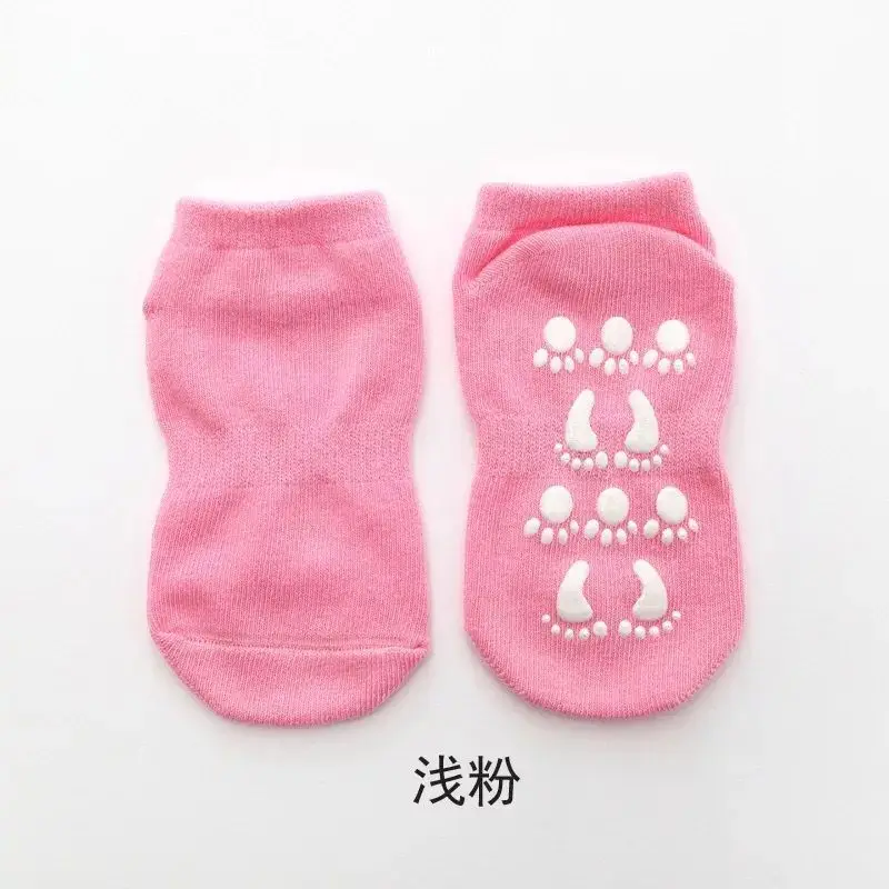 pink Теплые хлопковые носки для малышей; сезон осень-зима; Детские Носки ярких цветов; носки-тапочки для мальчиков и девочек; нескользящие носки с резиновой подошвой - Цвет: pink