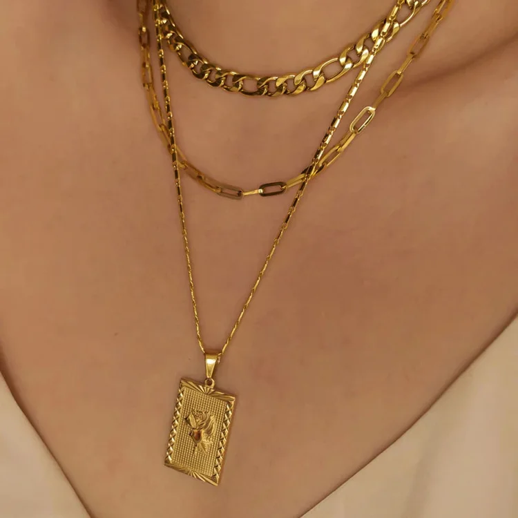 Titanium With 18k Gold Geo Floral Necklace Women Stainless