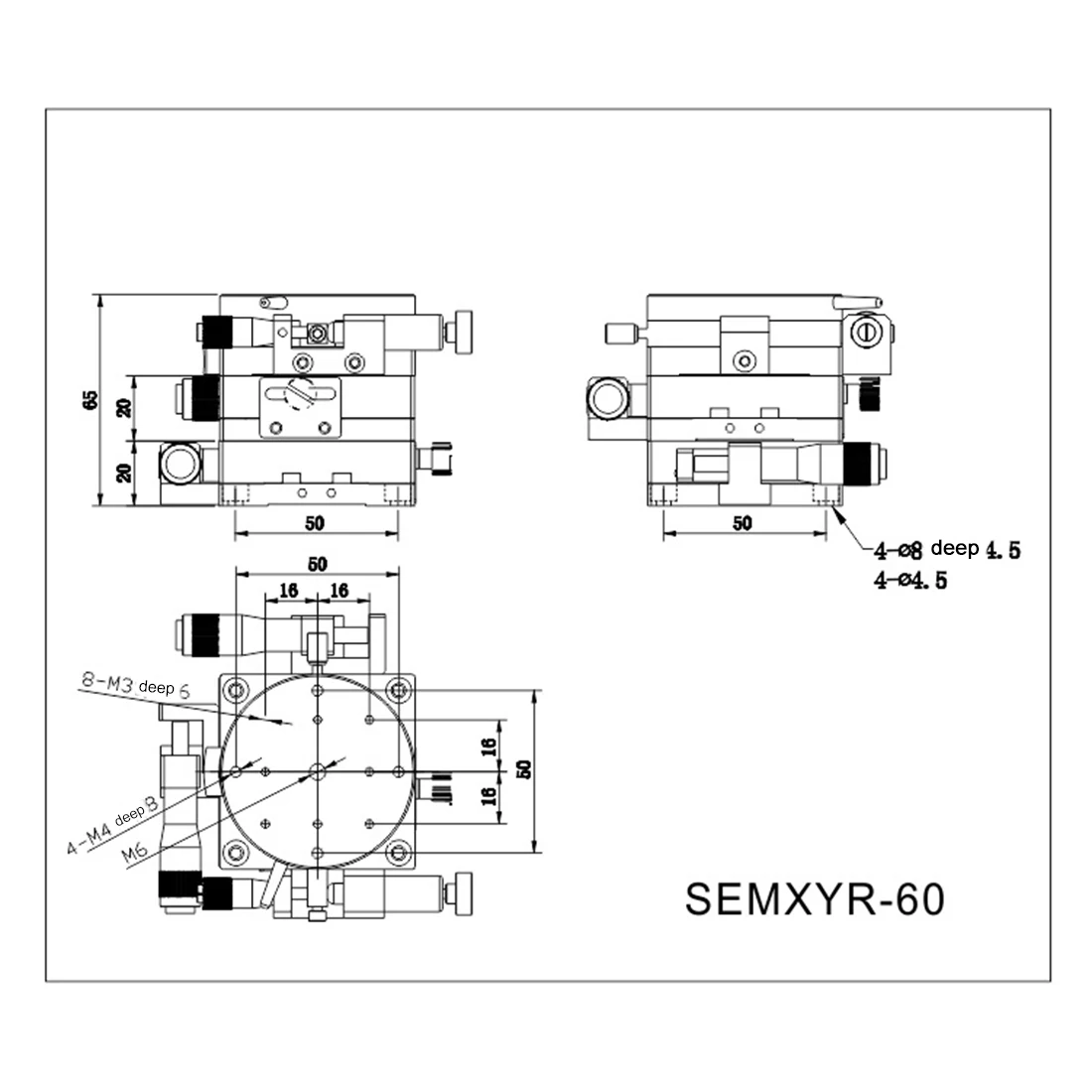 XYR 60 x 60mm Axis Micrometer Precision Fine Manual trimming Tuning Platform 29.4N Cross Rail Optical Displacement Table