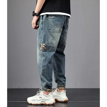 

Trendy Harem Jeans Man Casual Denim Pants Camouflage Patchwork Joggers Jeans Loose Baggy Trousers Plus Size Men Clothing