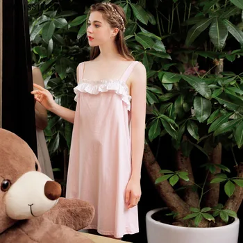 

Sexy Cotton Nightdress Women Nightgown Lingerie Dress Casual Sleeveless Mini Nightdress Comfortable Home Sleepwear Night Gown