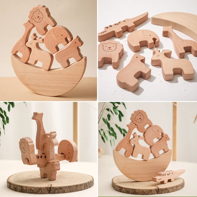 Let's Make Children Wooden Beech Animal Constructor Stacking Toys Montessori Educational Baby Balance Training Wooden Baby Toys 4