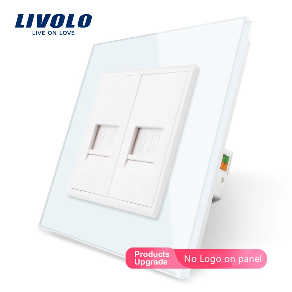 Livolo manufacture7 цветов кристальная стеклянная панель, 2 банды стены тел и Com розетка/розетка C791TC-11 без адаптера штепсельной вилки, без логотипа - Тип: White-No logo