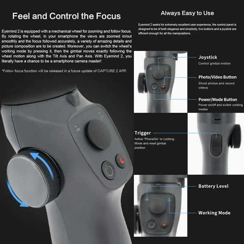  3 Axis Flexible Handheld Gimbal Stabilizer Action Camera Smartphone Support App Control for iPhone 