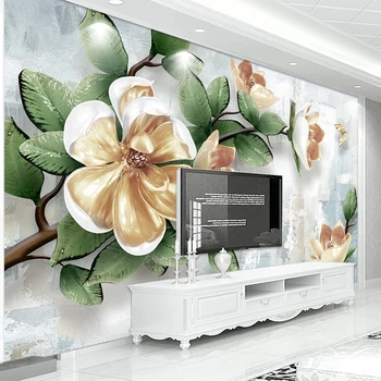 

Custom Mural Wallpaper 3D Stereo Magnolia Flowers Wall Painting Living Room Bedroom Romantic Background Wall Home Decor Tapety
