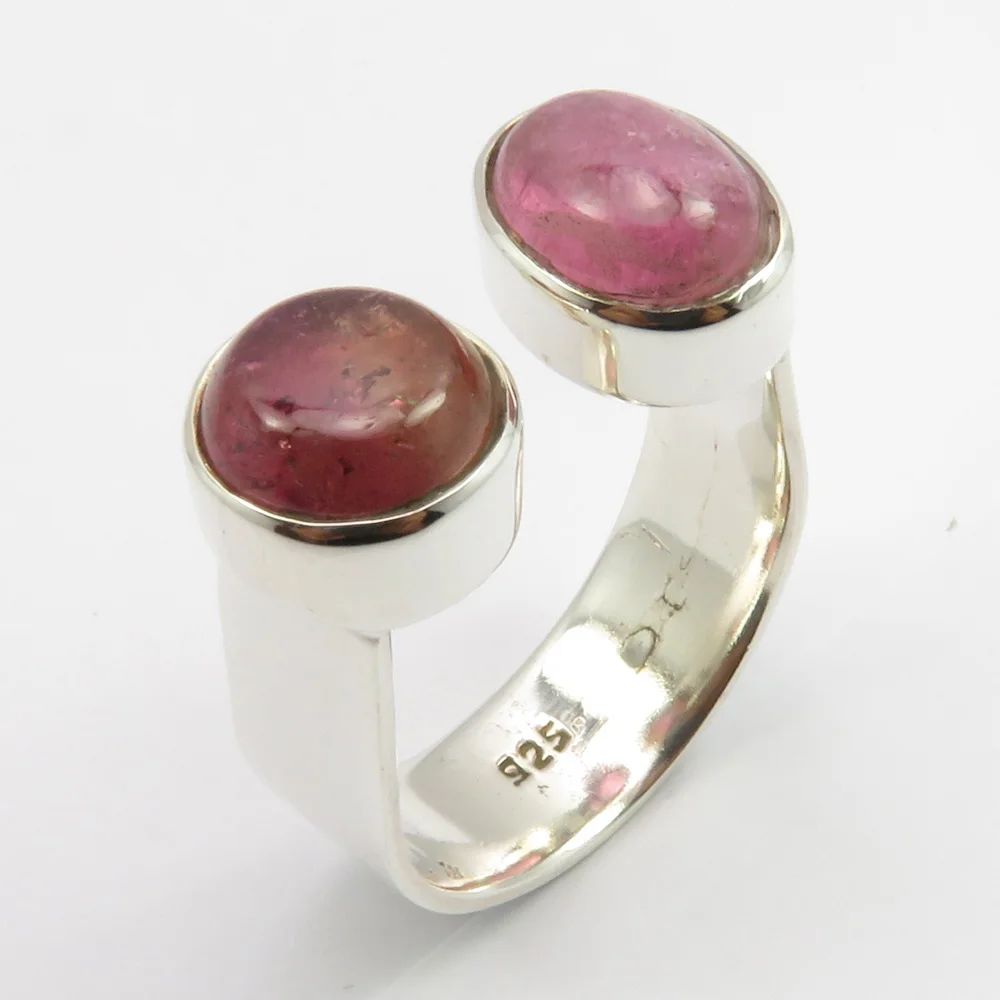 

Solid Silver Tourmaline FLEXIBLE Finger Ring Sz 7.5 Art Jewelry