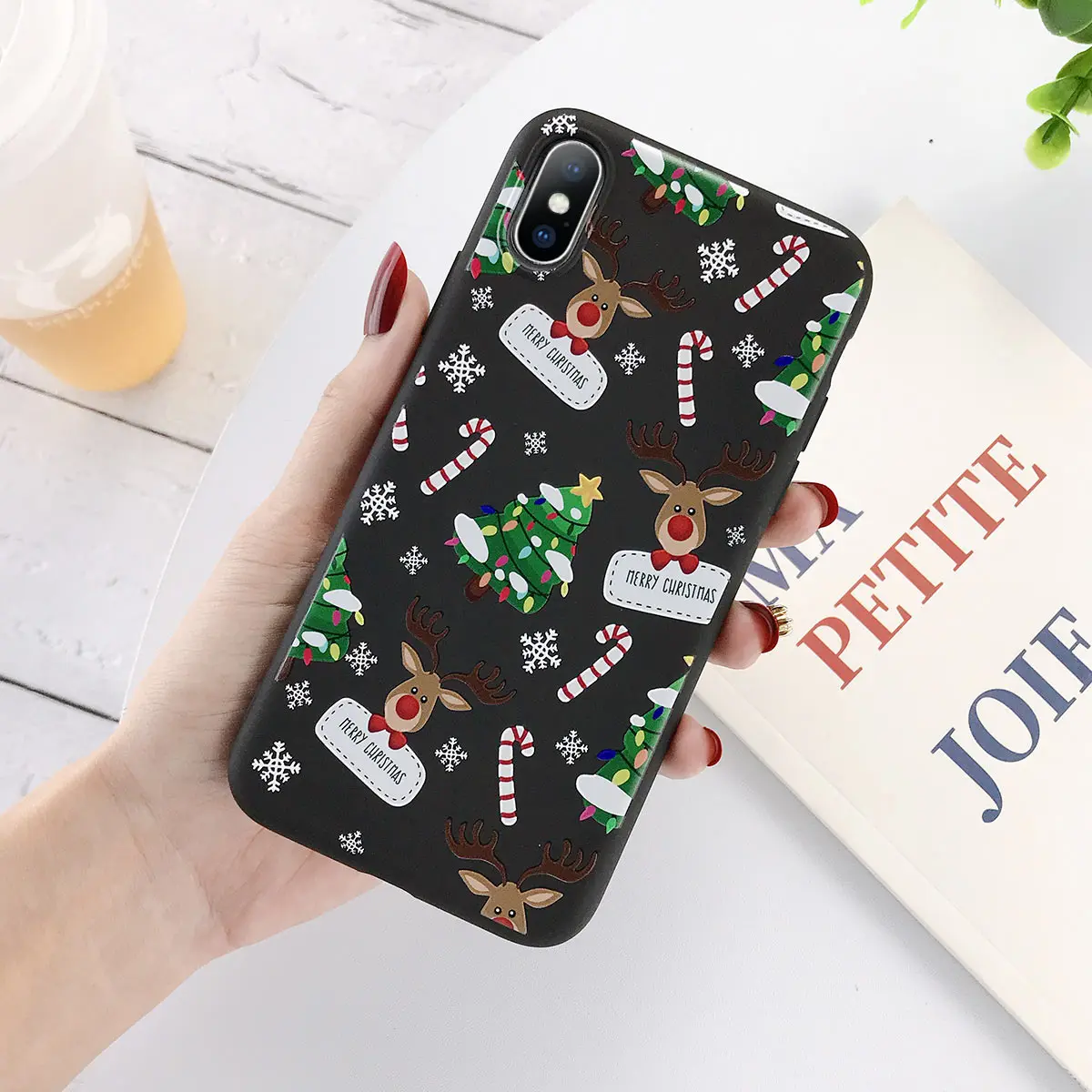 Lovebay мультфильм чехол для телефона с рождественским рисунком для iPhone 11 7 8 6 6S Plus 5 5S SE мягкий Рождественский подарок чехол s для iPhone XR X Xs 11Pro Max - Цвет: Черный