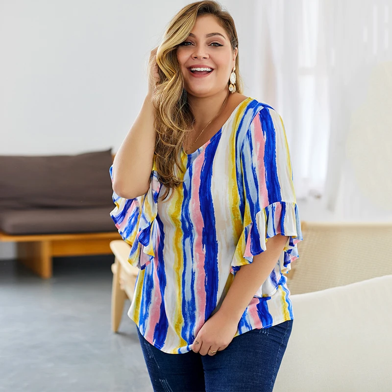 

Sholina Plus Size Tie Dye T Shirts Women Puff Sleeve Loose Tops Female Casual Pullovers Tee Shirt Streetwear Cotton Blend tshirt