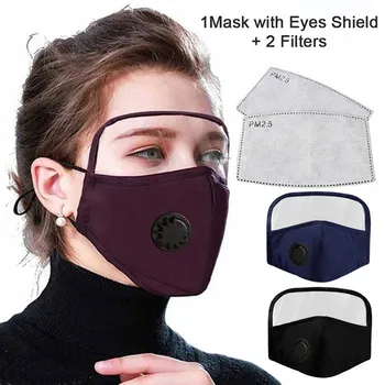 

PM2.5 Breathable Cotton Outdoor Protective Breathing Valve Face Mask With Eyes Shield+2 Filters Washable Reusable Mouth Mask#40