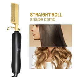 Titanium Hair Straightener Hot Comb 2 In 1 Hair Straightening&Curling Brush Smoothing Straight Electric Hairbrush Hair Styler