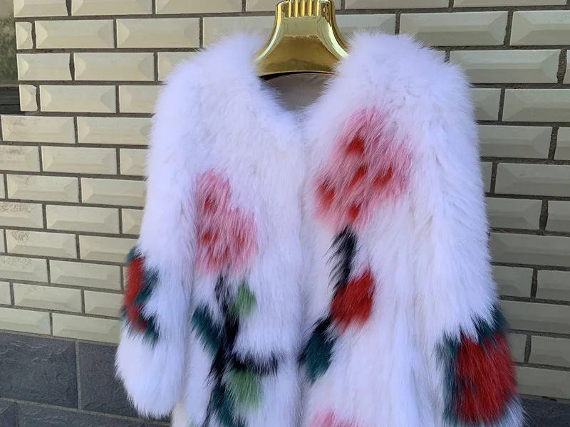 new women's natural real woven fox fur coat outwear