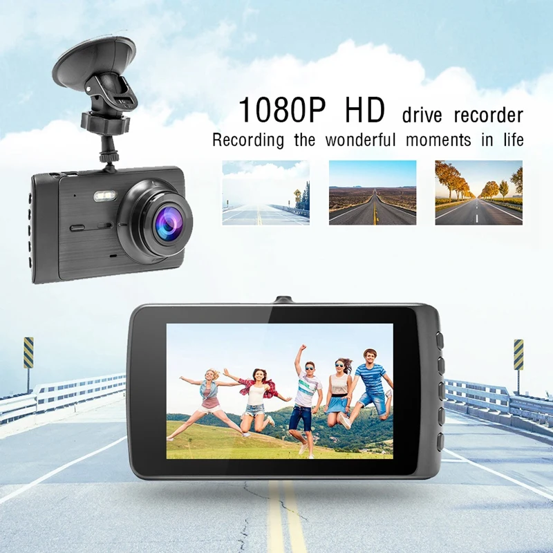 4 дюйма Dash Cam HD 1080P Видеорегистраторы для автомобилей автомобиля Камера 170 ° Широкий Двойной объектив видео Регистраторы Dash Cam с Водонепроницаемый Реверсивный Камера Driv