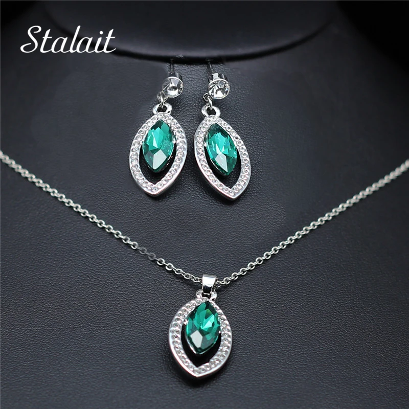 design queen girl Wedding Bridal Silver Color Austrian Crystal Eyes Pendant Necklace Earrings bracelet Jewelry Sets 80224 | Украшения и