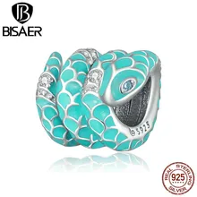 

BISAER 925 Sterling Silve Charm Blue Snake Animal Zircon Fit Charms Bracelet Bangle Silver S925 Jewelry Making EFC576