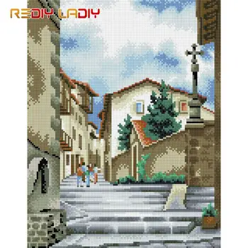 

High Quality Diamond Painting Flower Street Full Round Diamond Embroidery Beaded Cross Stitch Pixel Mosaic Pattern Home Decor