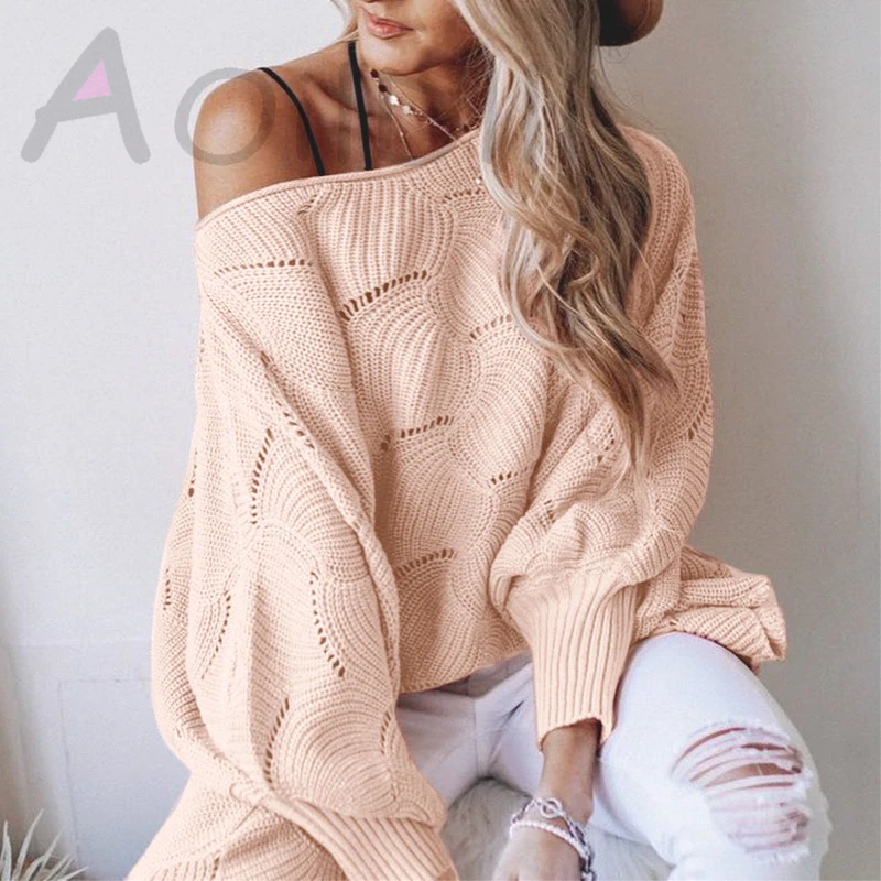 

Casual Round neck ladies sweater Long pullover Loose Knitted Lantern sleeve streetwear female 2019 Autumn winter sweater