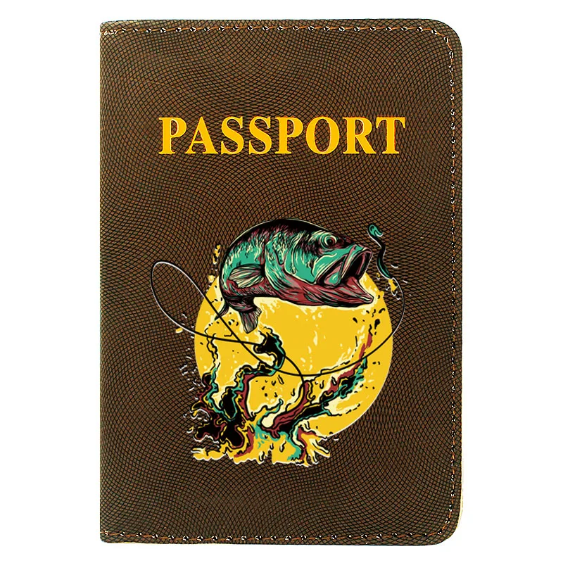 

Fashion Casual Fishing Printing Women Men Passport Cover Leather Travel ID Credit Card Holder Pocket Wallet Bags
