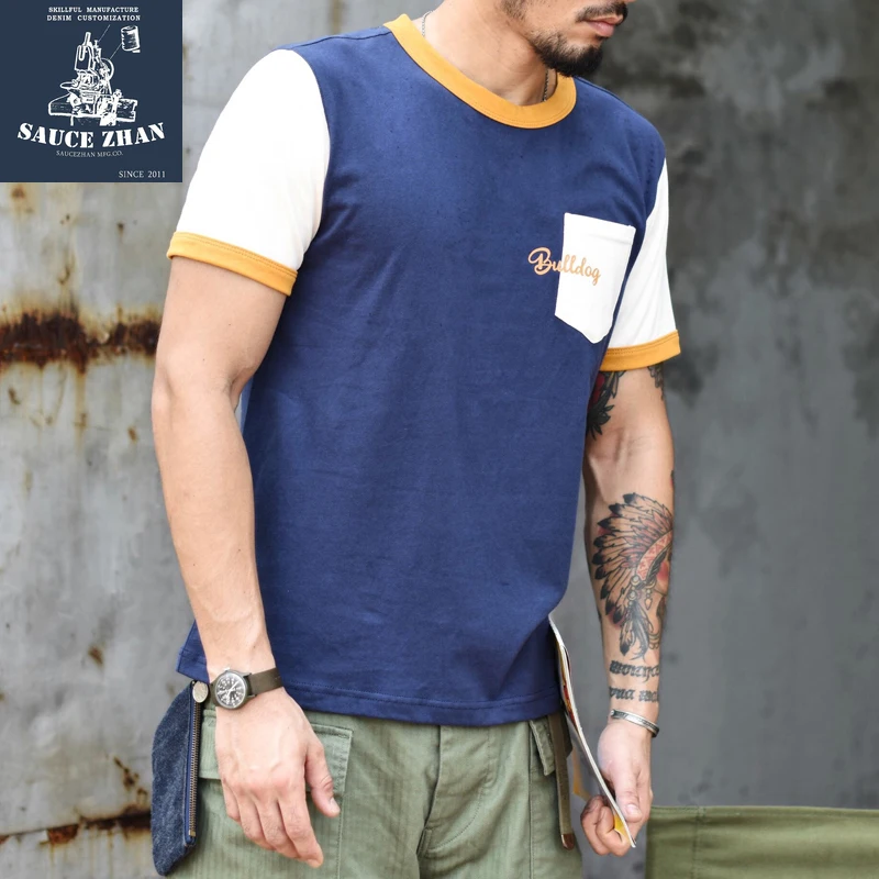 Sauzezhan летняя тонкая футболка Ringer Футболка Лоскутные короткие футболки мужские