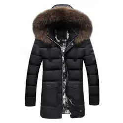 Зимние мужские куртки 2019 с меховым воротником, большие длинные парки, мужские пальто, толстые пуховые куртки с боковой молнией