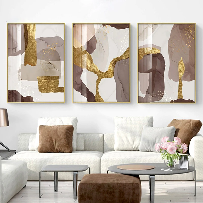 Abstract Marble Canvas Print Paintings Brown gold foil Poster Morden Wall Art Pictures on Living Room Office Home Decor | Дом и сад
