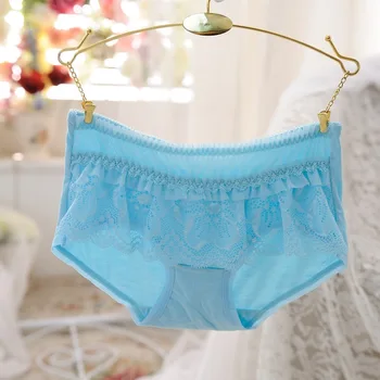 

Rubick Women Sexy Lace Seamless Panty Lady Model Triangle Mid-Rise Transparent Cotton Underwear