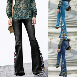 Широкие брюки ropa mujer размера плюс женские джинсовые обтягивающие расклешенные брюки 2019 осенние джинсы с высокой талией женская уличная