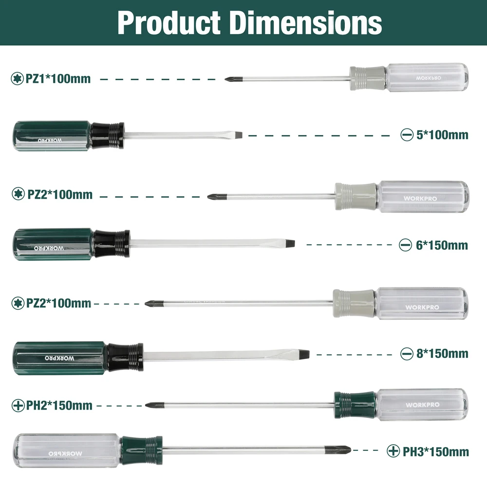 סט מברגים 8 יחידות WORKPRO 1+1