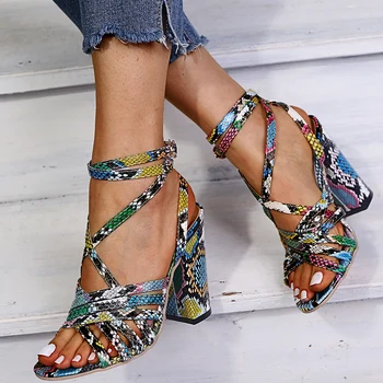 

Fujin Summer Women Sandals 2020 Fashion High Heels Women Shoes Peed Toe Square Heels Breathable Thick Bottom Causal Sandals
