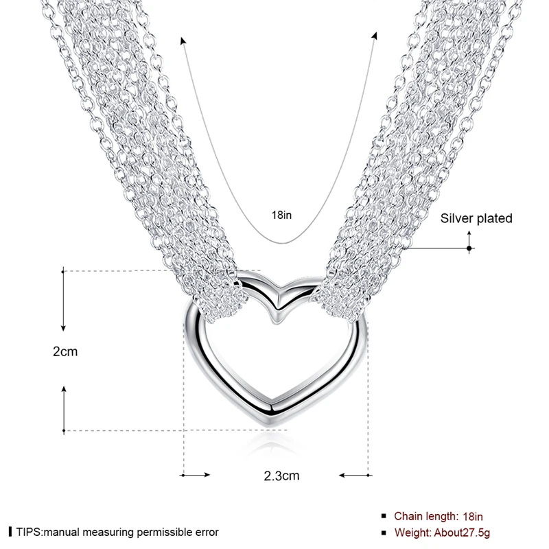 925 Sterling silver multi-line chain heart necklace bracelet network ring women wedding engagement party jewelry
