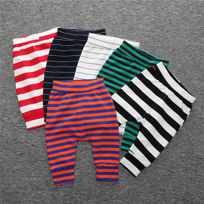 Повседневные хлопковые детские штаны в полоску для новорожденных; летние брюки с рисунком для девочек и мальчиков; длинные штаны-шаровары для малышей