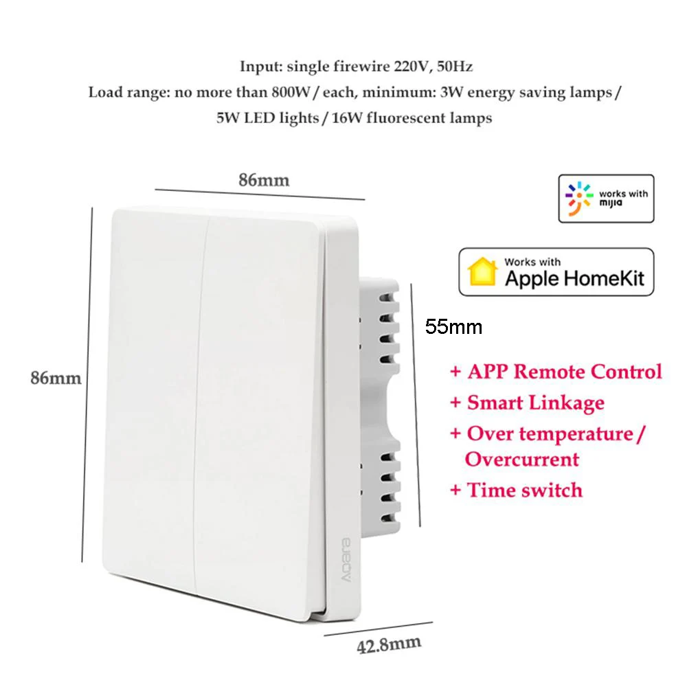 Aqara D1 스마트 ZigBee 무선 벽 스위치 제로 라인 화재 와이어 스위치 (Mijia 용 중립 스마트 홈 조명 제어 스위치 포함/없음)