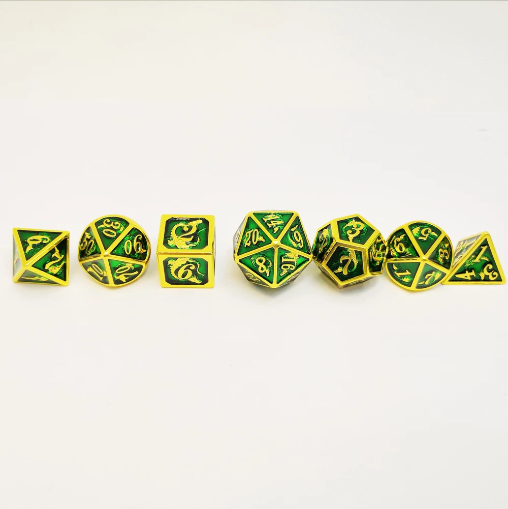 20 сторонних позолоченных зеленых эмалированных ролевых игр dnd многогранных наборов для настольных игр