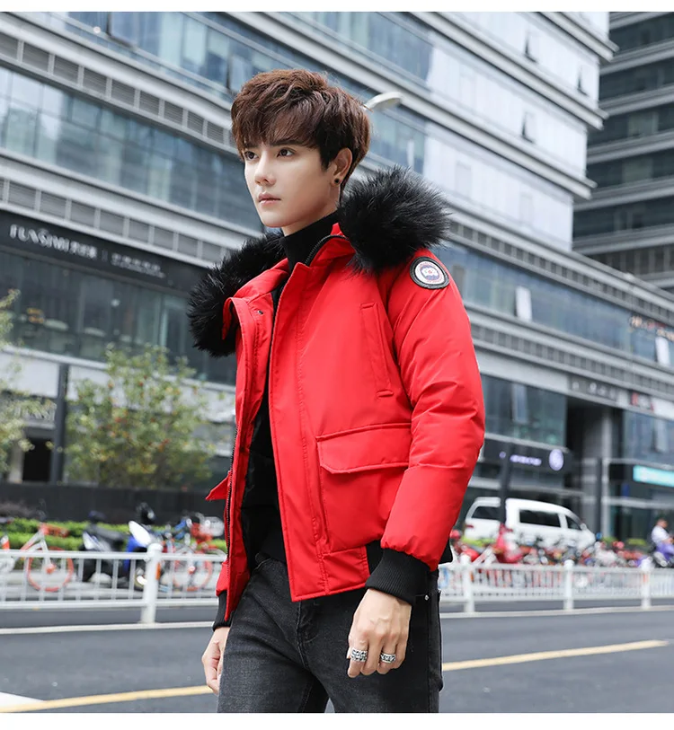 MEN'S Cotton-padded Coat Winter Fur Collar plus Velvet Cotton Coat Handsome Winter Cotton-padded Jacket Sub-Hooded Trend Loose A