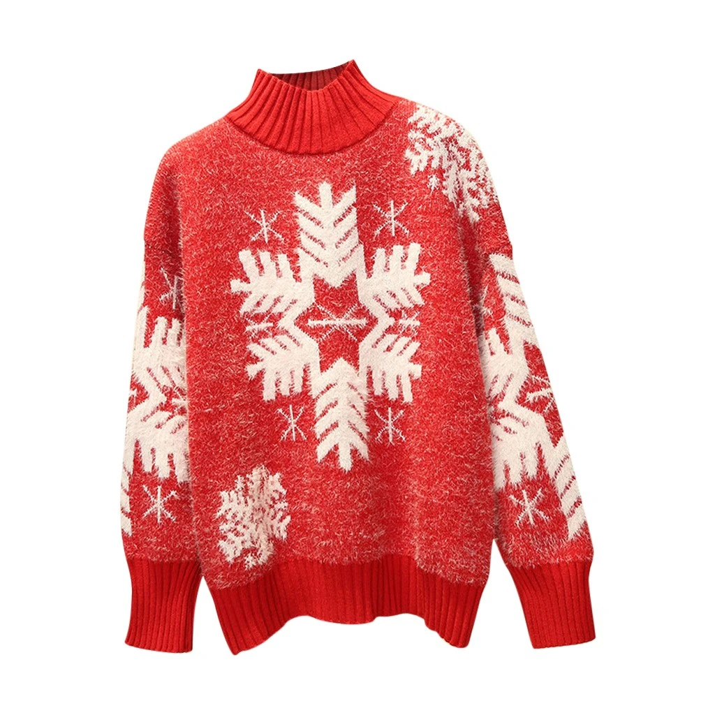 Красные рождественские свитера JAYCOSIA Рождественский вязаный пуловер с рисунком