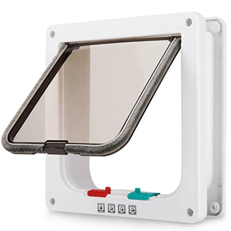 Porta da aleta do gato do cão com 4 vias de bloqueio segurança porta da aleta à prova de intempéries para cães gatos pet puppy gatinho abs portas de plástico