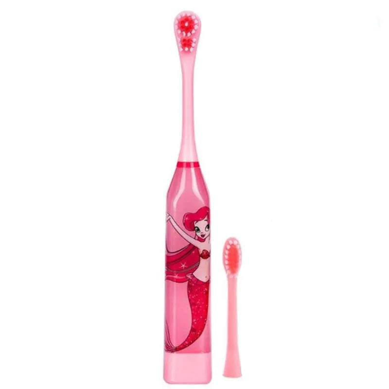 Pink Электрическая зубная щетка с мультипликационным рисунком для детей, двухсторонняя зубная щетка, электрическая зубная щетка с 2 сменными головками 20#817 - Цвет: Pink