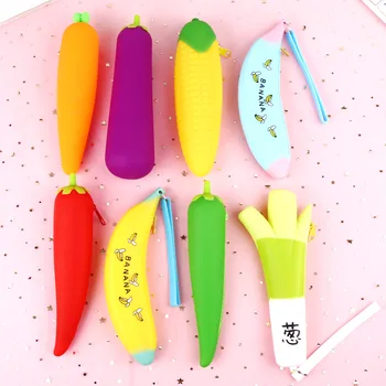 

50 pieces coloffice creative Vegetable shape student pencil bag super cute silicone large capacity female pencil case