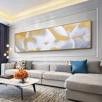

Hand-painted Abstract Oil Painting Golden Feathers Nordic-style Living Room Decorative Painting Bedroom Painting Light Luxury Mo