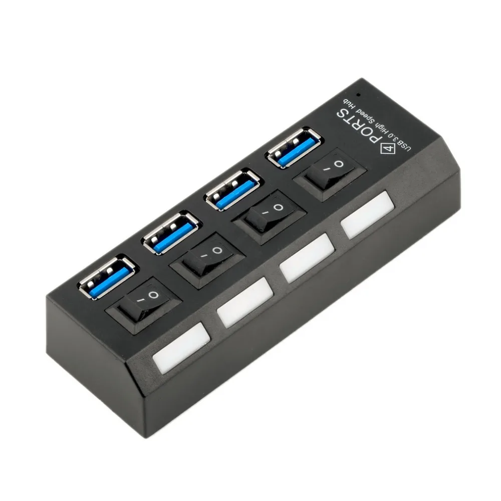 USB 3,0 концентратор 4 порта Супер скорость 5 Гбит/с 4-портовый USB 3,0 концентратор с переключателем ВКЛ/ВЫКЛ для Windows Mac OS Linux PC ноутбук черный