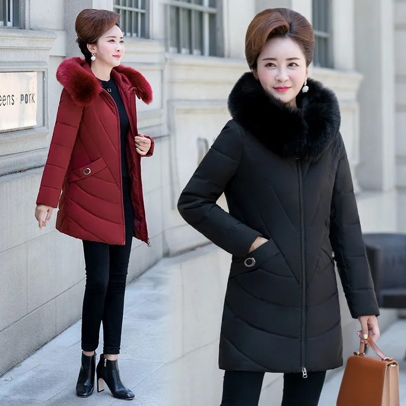 

Winter Fashion New Style Mom down Jacket Cotton-padded Clothes Mid-length Cotton Coat Middle-aged Women's Winter Coat Thick Cott