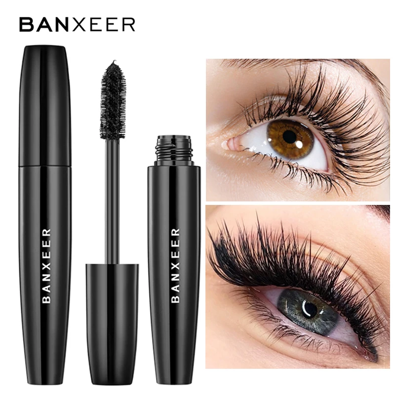 BANXEER 4d Silk Fiber Mascara Thick Eyelashes Natural Waterproof Mascara Makeup Silicone Brush Eye Cosmetics Tools Long Lasting