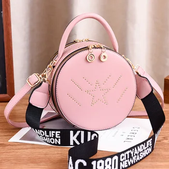 

Luxury Women's Handbag Five-pointed Star Shoulder Messenger Bag Letter Wide Shoulder Strap Ladies Small Round Tote Bag Wallet
