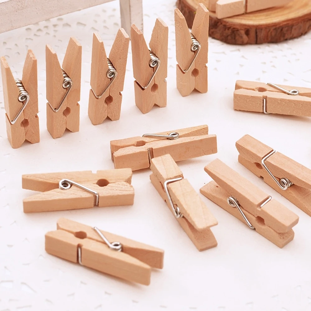 50Pcs/Pack Mini Photo Clothes Clip Wooden Home Organizer Clothespin Peg