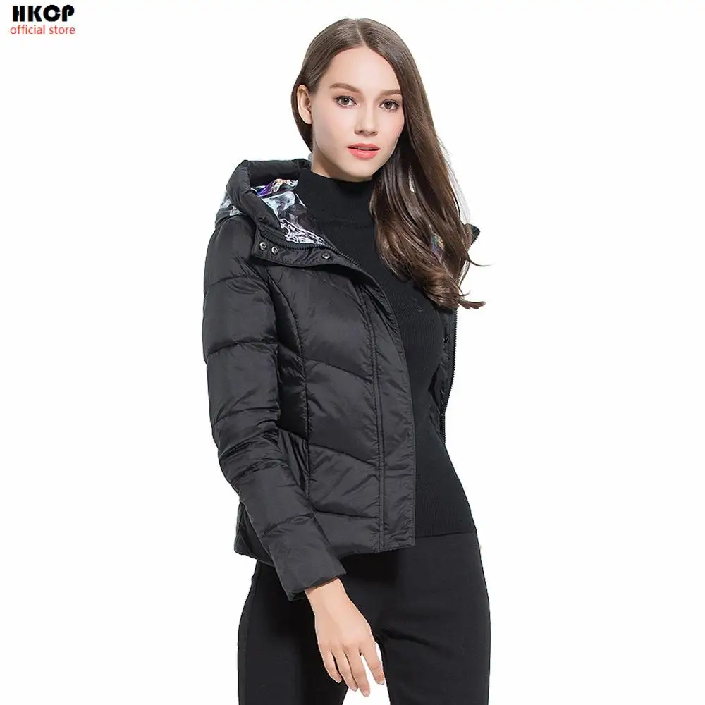 

HKCP 2019 winter Warm light down jacket women short paragraph new Thickening Long sleeve Slim fashion hoodie short coat Female